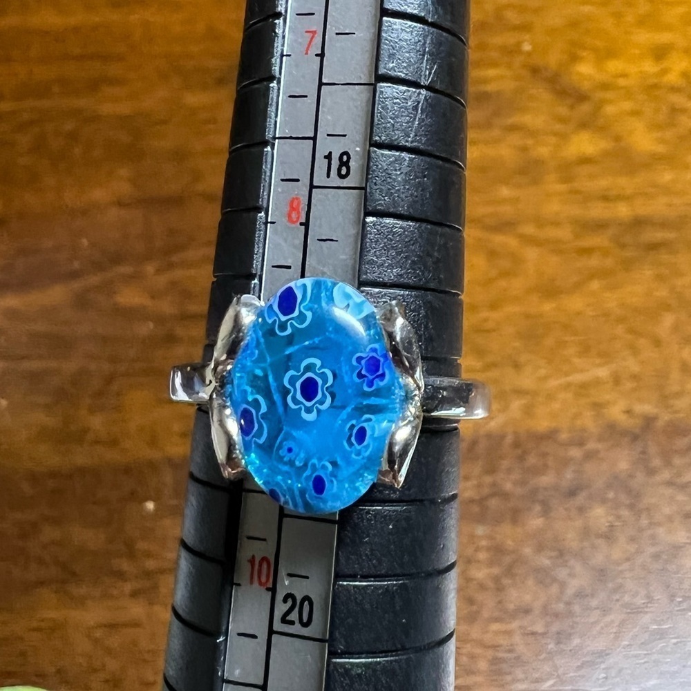 💚 925 stamped flower FANCY DICHROIC GLASS RING sz 9 - Picture 10 of 11